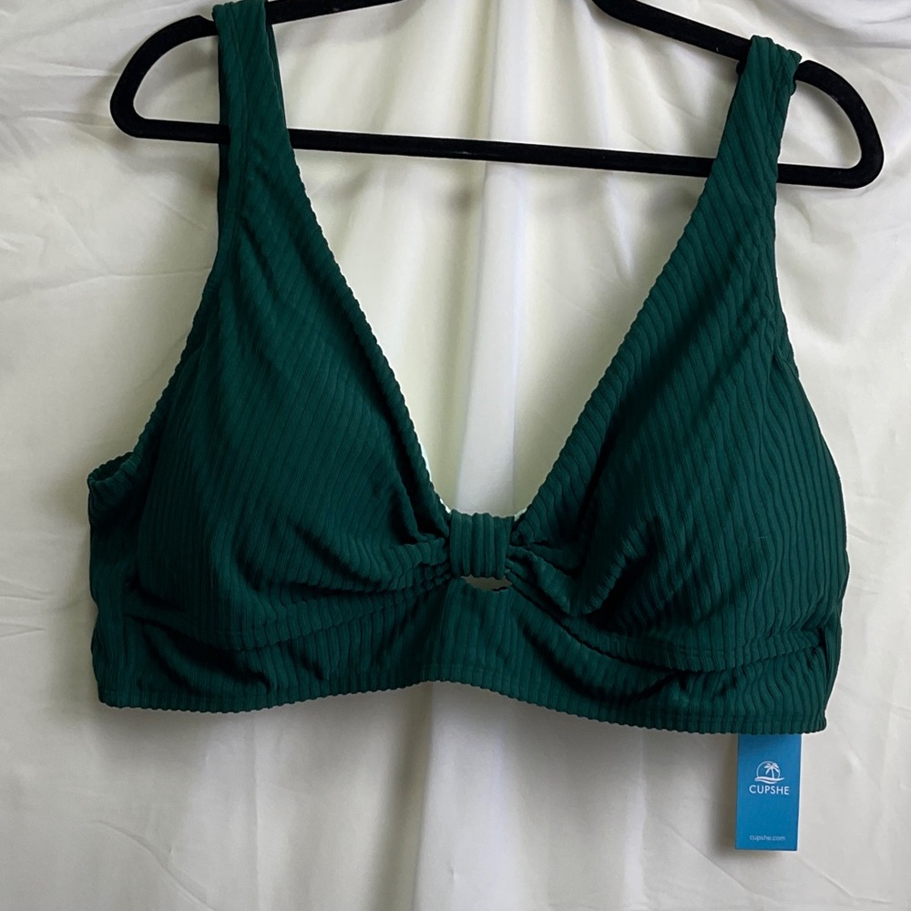 Cupshe Teal Ribbed Knot Front Bathing Suit Bra
